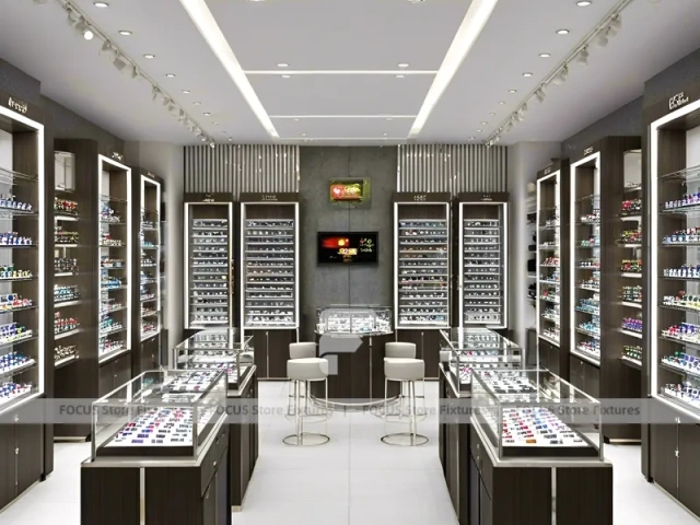 Emerald Luxe Vision Retail Showcase with Teal Framed Wall Display