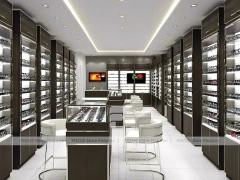 Emerald Luxe Vision Retail Showcase with Teal Framed Wall Display