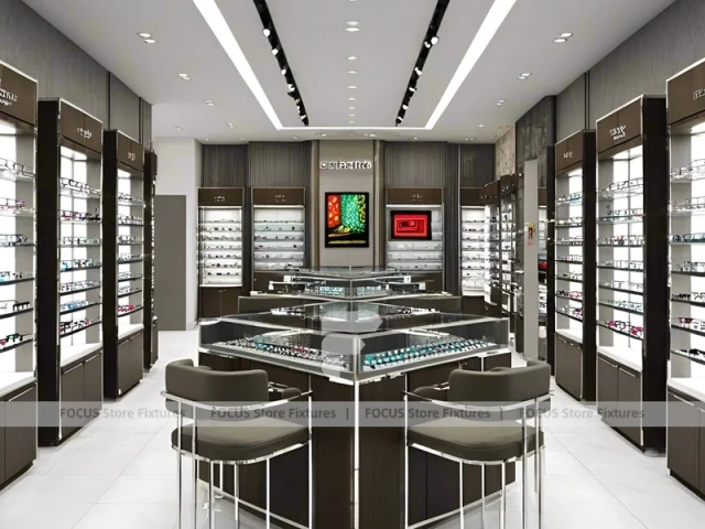Emerald Luxe Vision Retail Showcase with Teal Framed Wall Display