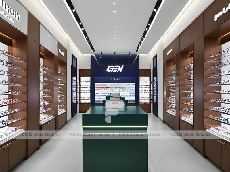 Gloss Red Eyewear Brand Boutique with Curved Red Portal