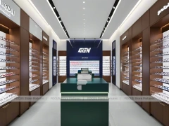 Gloss Red Eyewear Brand Boutique with Curved Red Portal
