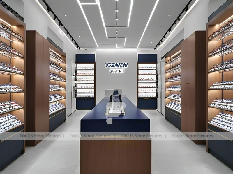 Gloss Red Eyewear Brand Boutique with Curved Red Portal