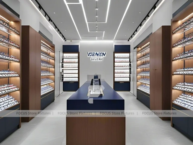 Gloss Red Eyewear Brand Boutique with Curved Red Portal