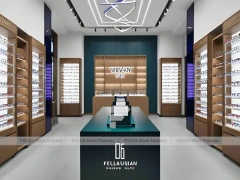 Gloss Red Eyewear Brand Boutique with Curved Red Portal