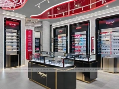 Gloss Red Vision Retail Stage with Curved Red Portal