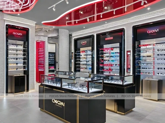 Gloss Red Vision Retail Stage with Curved Red Portal