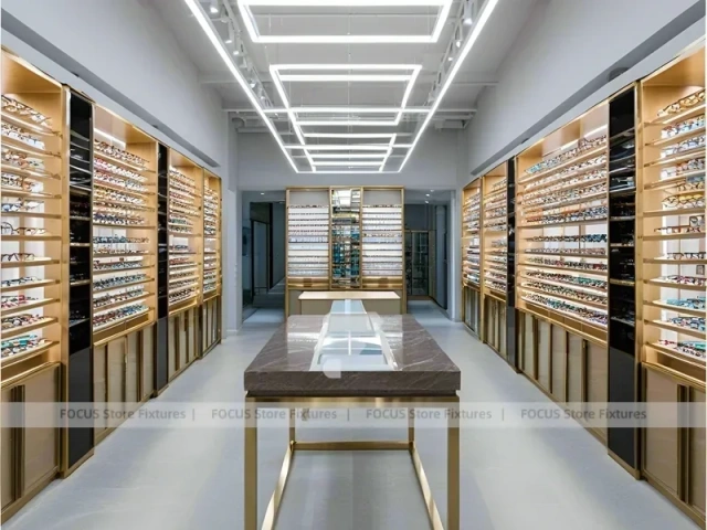 Gold Accent Optical Corridor Gallery for Premium Eyewear Boutique