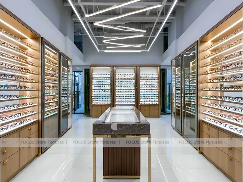 Gold Accent Optical Corridor Gallery for Premium Eyewear Boutique