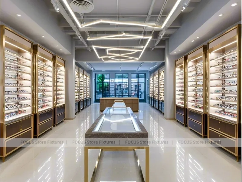 Gold Accent Optical Corridor Gallery for Premium Eyewear Boutique