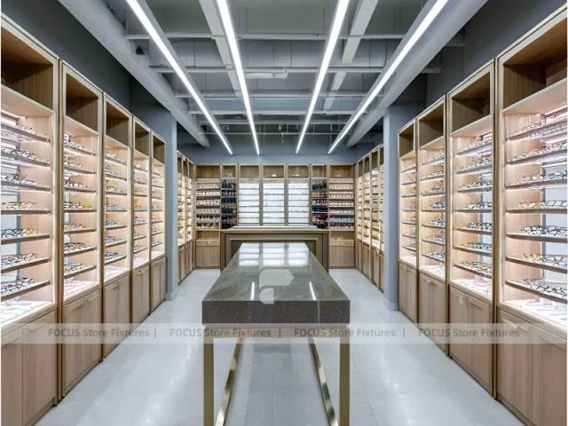 Gold Accent Optical Corridor Gallery for Premium Eyewear Boutique