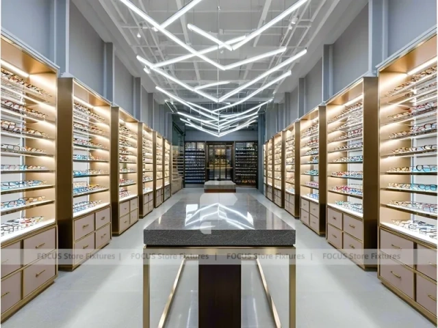 Gold Accent Optical Corridor Gallery for Premium Eyewear Boutique