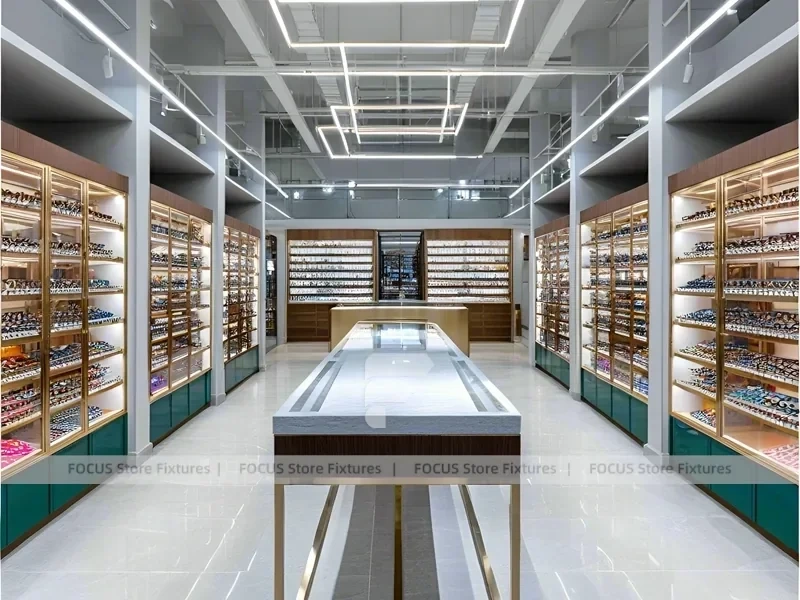 Gold Accent Optical Corridor Gallery for Premium Eyewear Boutique