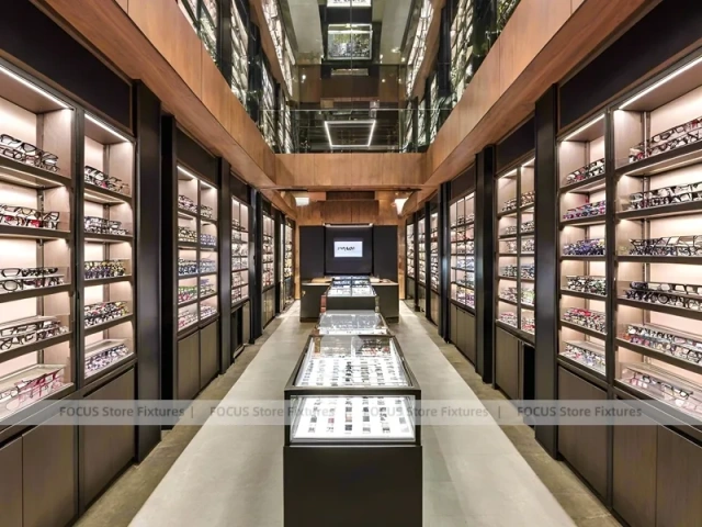 Gold Accent Optical Loft Gallery with Double-Height Display Grid