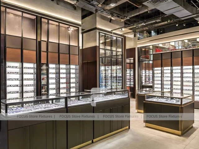 Gold Accent Optical Loft Gallery with Double-Height Display Grid