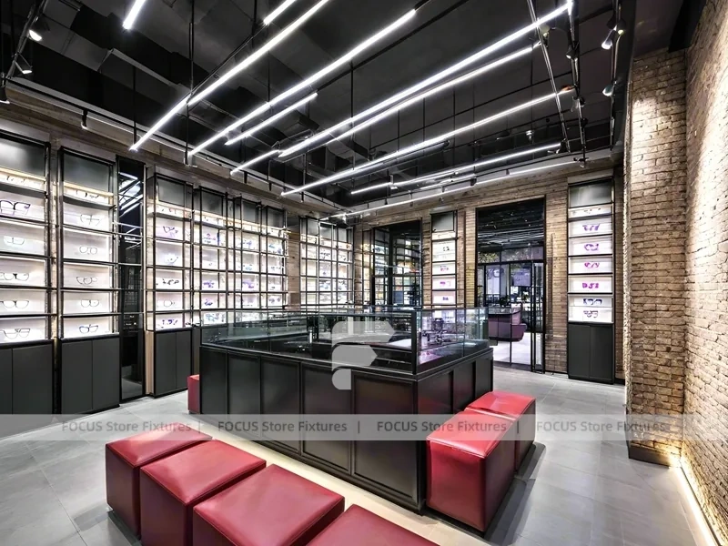 Gold Accent Optical Loft Gallery with Double-Height Display Grid