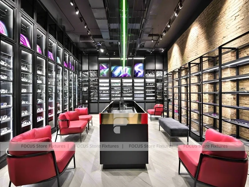Gold Accent Optical Loft Gallery with Double-Height Display Grid