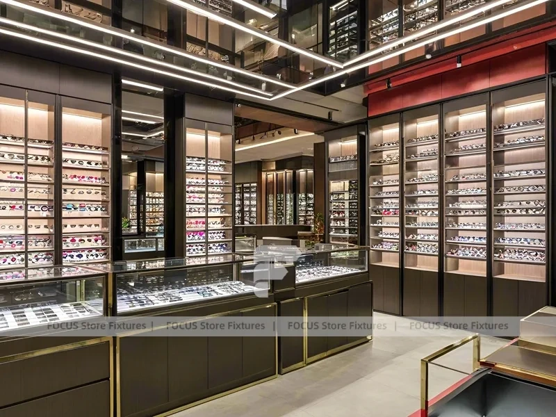 Gold Accent Optical Loft Gallery with Double-Height Display Grid