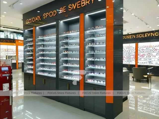 Golden Corridor Eyewear Boutique Hall with Warm Accent Facade