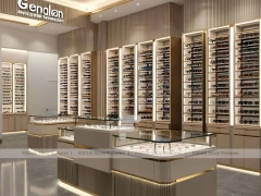 Golden Corridor Vision Retail Passage with Warm Accent Facade