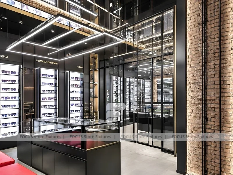 Industrial Loft Eyewear Urban Showroom with Brick Accent Walkway