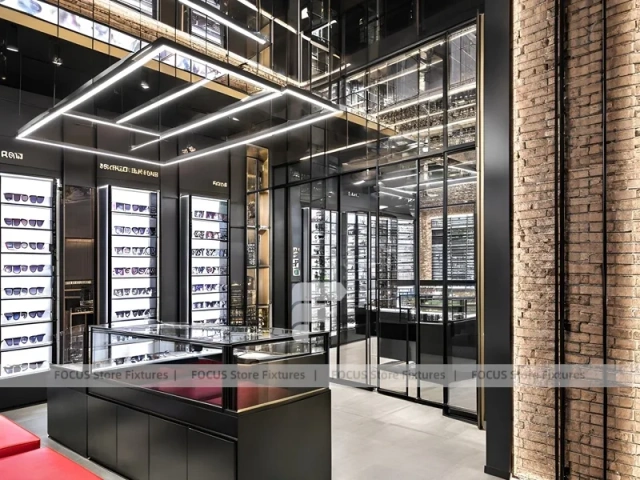 Industrial Loft Eyewear Urban Showroom with Brick Accent Walkway