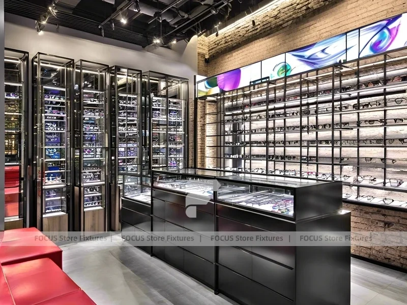 Industrial Loft Eyewear Urban Showroom with Brick Accent Walkway