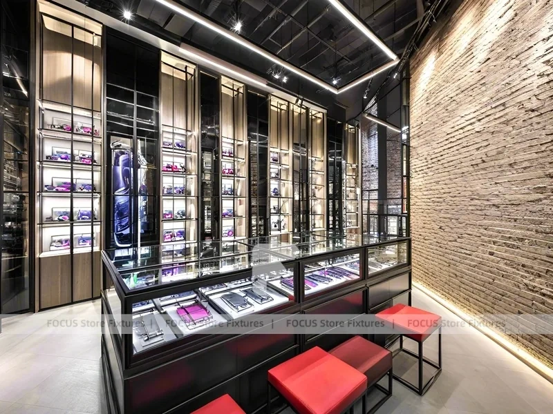 Industrial Loft Eyewear Urban Showroom with Brick Accent Walkway