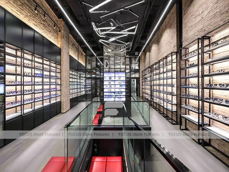 Industrial Loft Eyewear Urban Showroom with Brick Accent Walkway