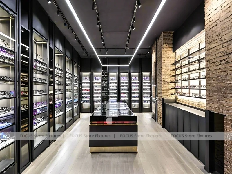 Industrial Loft Eyewear Urban Showroom with Brick Accent Walkway