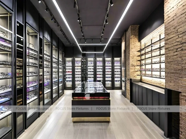Industrial Loft Eyewear Urban Showroom with Brick Accent Walkway