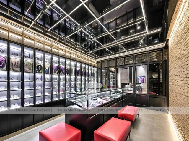 Loft Steel Eyewear Urban Showroom with Steel-Framed Wall Cabinets