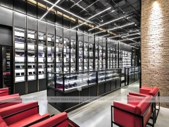 Loft Steel Eyewear Urban Showroom with Steel-Framed Wall Cabinets