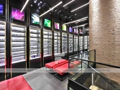 Loft Steel Eyewear Urban Showroom with Steel-Framed Wall Cabinets