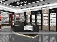 Luxury Black Eyewear Prestige Store with Curved Reception Showcase