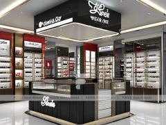 Luxury Black Eyewear Prestige Store with Curved Reception Showcase