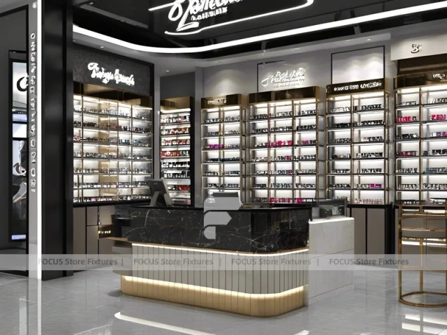 Luxury Black Optical Luxury Boutique with Curved Reception Showcase