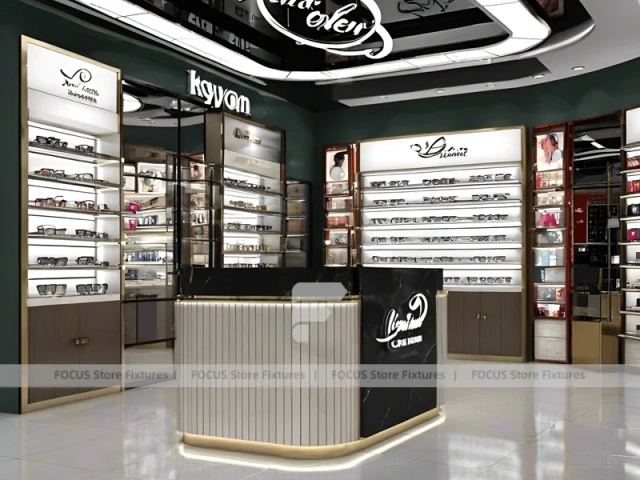 Luxury Black Optical Luxury Boutique with Curved Reception Showcase