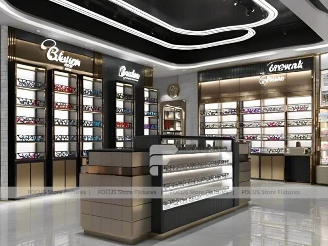 Luxury Black Vision Flagship Interior for Premium Eyewear Boutique