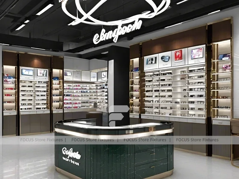 Luxury Black Vision Flagship Interior for Premium Eyewear Boutique