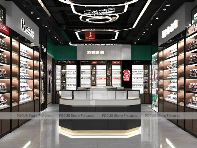 Luxury Black Vision Flagship Interior with Curved Reception Showcase