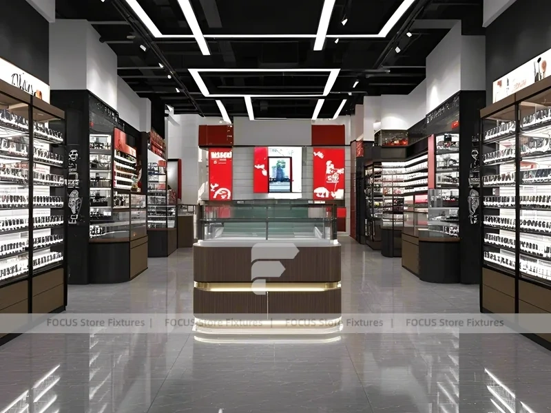 Luxury Black Vision Flagship Interior with Curved Reception Showcase