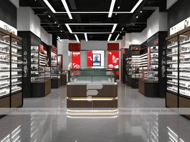 Luxury Black Vision Flagship Interior with Curved Reception Showcase