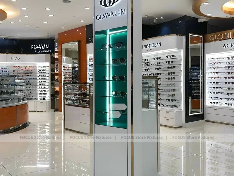 Orange Accent Vision Retail Zone with Illuminated Pillar Towers