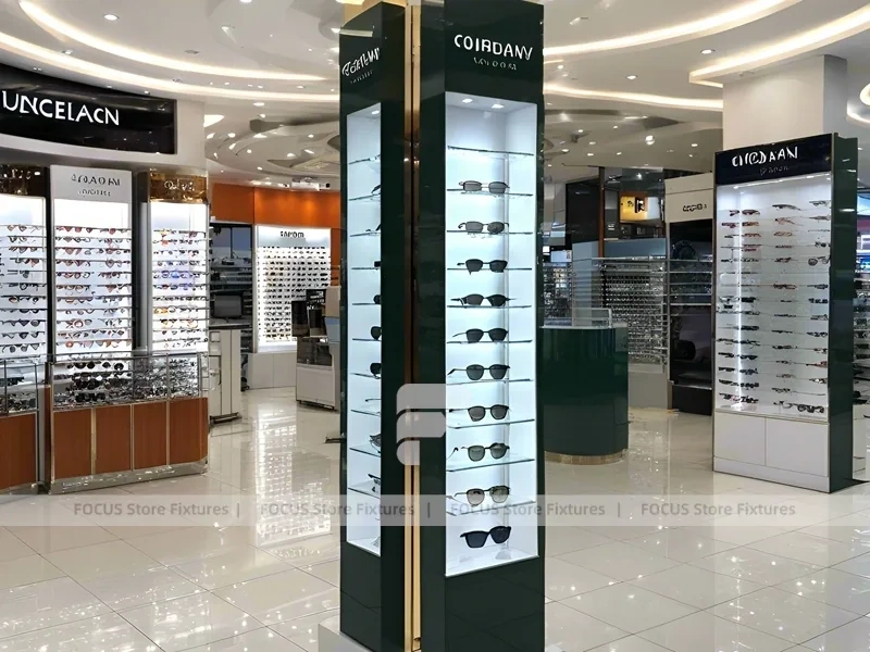 Orange Accent Vision Retail Zone with Illuminated Pillar Towers
