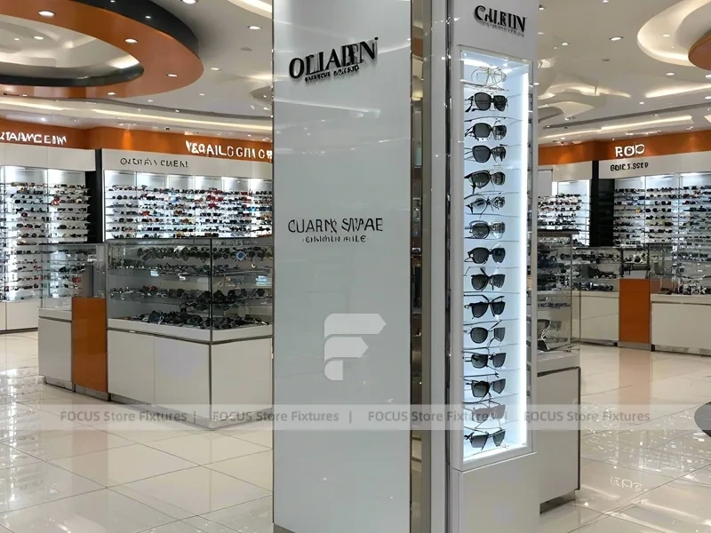 Orange Accent Vision Retail Zone with Illuminated Pillar Towers