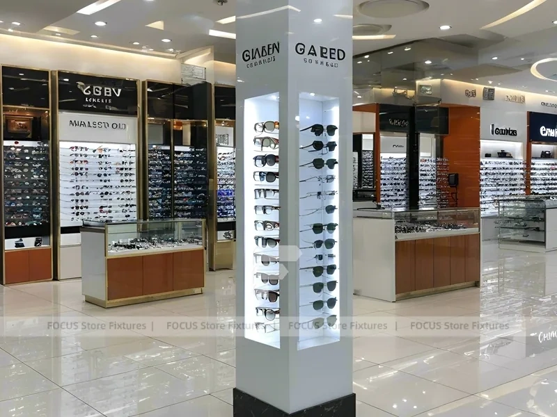 Orange Accent Vision Retail Zone with Illuminated Pillar Towers