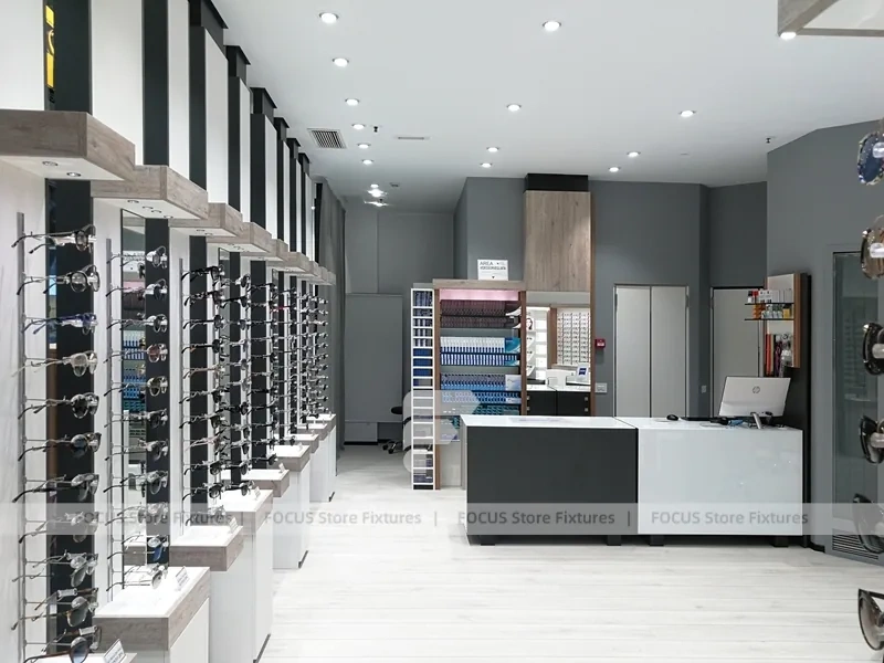 Pastel Mint Eyewear Retail Interior with Rounded Entry Portal