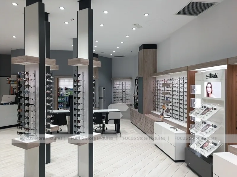 Pastel Mint Eyewear Retail Interior with Rounded Entry Portal