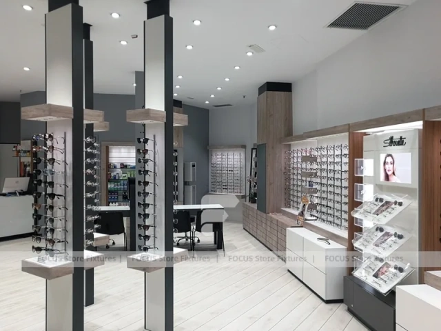 Pastel Mint Eyewear Retail Interior with Rounded Entry Portal