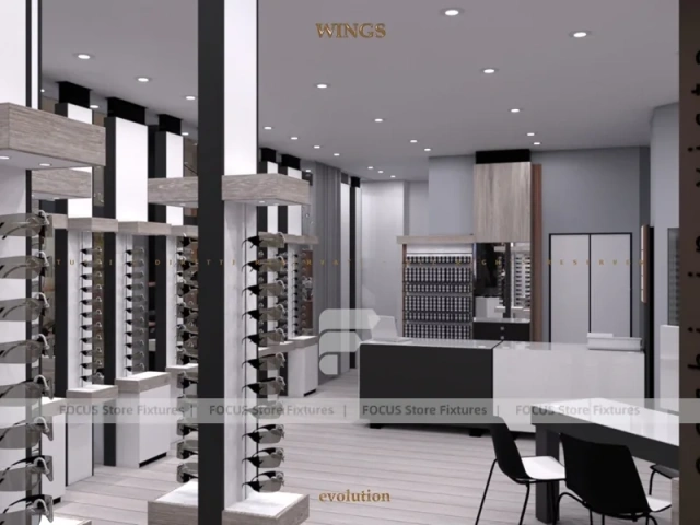 Pastel Mint Eyewear Retail Interior with Rounded Entry Portal